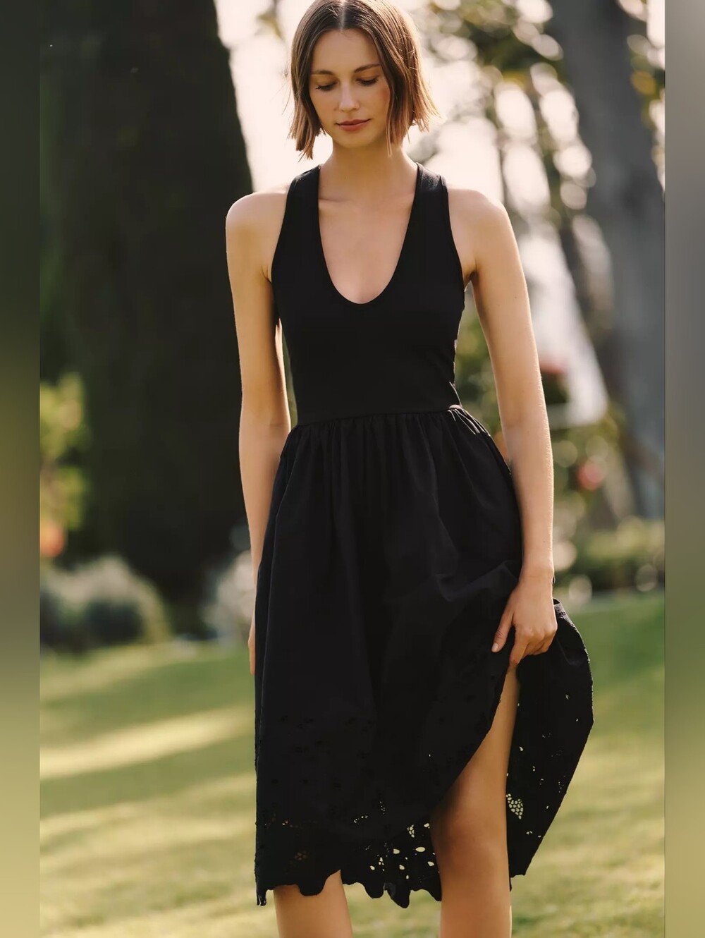 Maeve Cutwork Scoop-Neck Twofer Dress